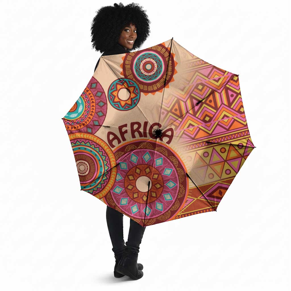 Africa Tribal Traditional Pattern Umbrella Beige Motif
