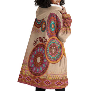 Afro Tribal Traditional Pattern Wearable Blanket Hoodie Beige Motif