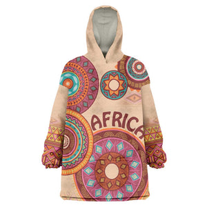 Afro Tribal Traditional Pattern Wearable Blanket Hoodie Beige Motif