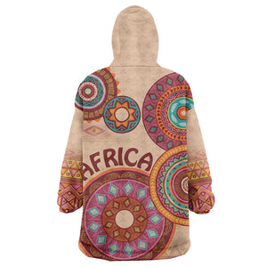 Afro Tribal Traditional Pattern Wearable Blanket Hoodie Beige Motif