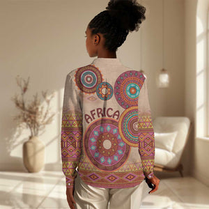 Afro Tribal Traditional Pattern Women Casual Shirt Beige Motif