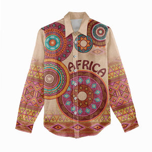 Afro Tribal Traditional Pattern Women Casual Shirt Beige Motif