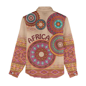 Afro Tribal Traditional Pattern Women Casual Shirt Beige Motif