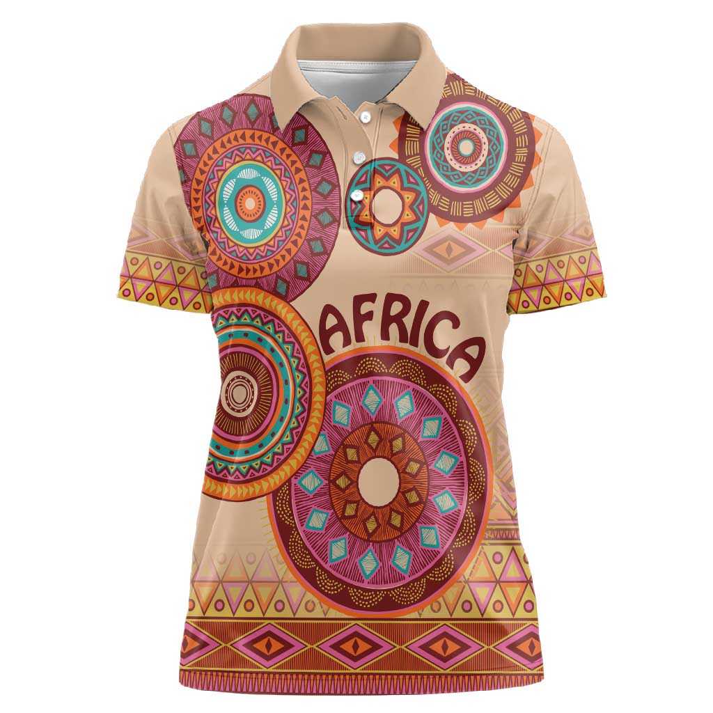 Afro Tribal Traditional Pattern Women Polo Shirt Beige Motif