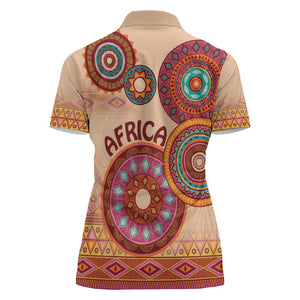 Afro Tribal Traditional Pattern Women Polo Shirt Beige Motif