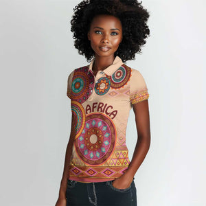 Afro Tribal Traditional Pattern Women Polo Shirt Beige Motif