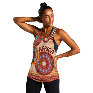 Afro Tribal Traditional Pattern Women Racerback Tank Beige Motif