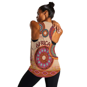 Afro Tribal Traditional Pattern Women Racerback Tank Beige Motif