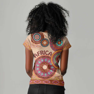 Afro Tribal Traditional Pattern Women V-Neck T-Shirt Beige Motif