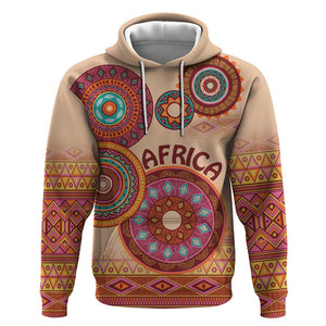 Afro Tribal Traditional Pattern Zip Hoodie Beige Motif