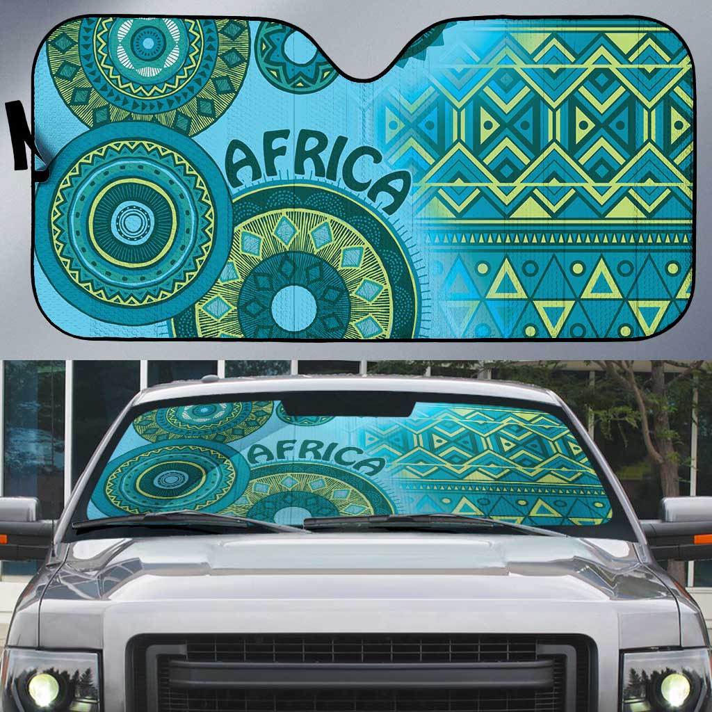 Africa Tribal Traditional Pattern Auto Sun Shade Blue Motif