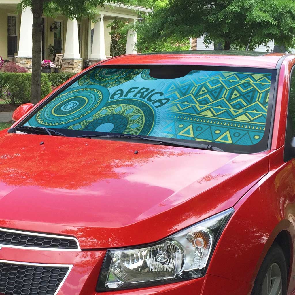 Africa Tribal Traditional Pattern Auto Sun Shade Blue Motif