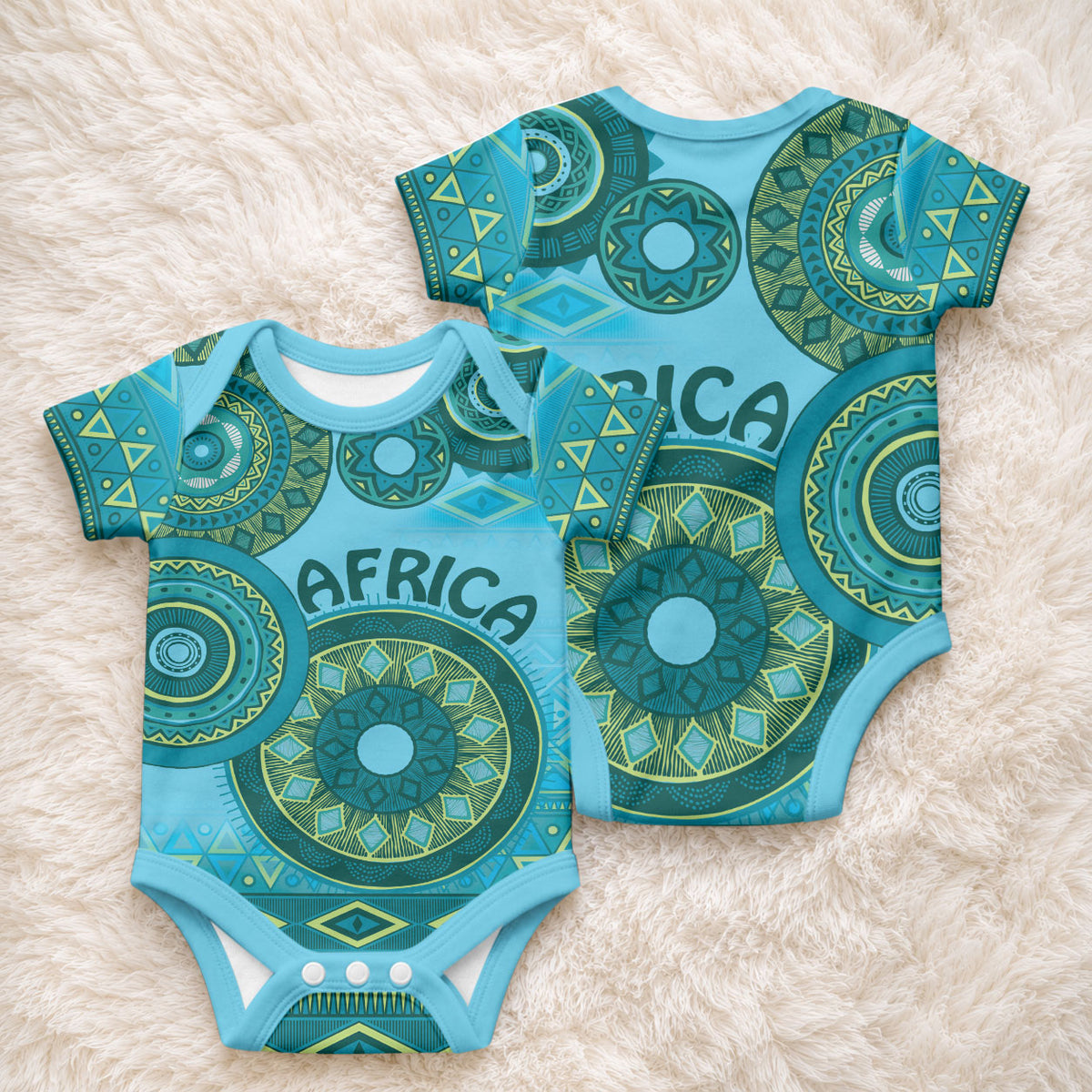 Africa Tribal Traditional Pattern Baby Onesie Blue Motif