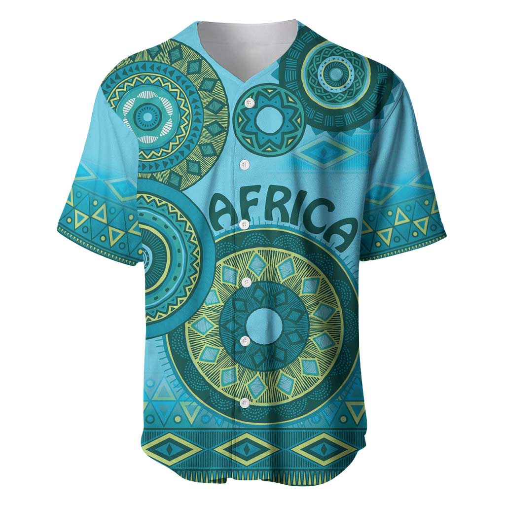 Afro Tribal Traditional Pattern Baseball Jersey Blue Motif