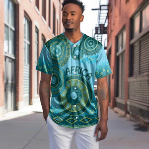 Afro Tribal Traditional Pattern Baseball Jersey Blue Motif