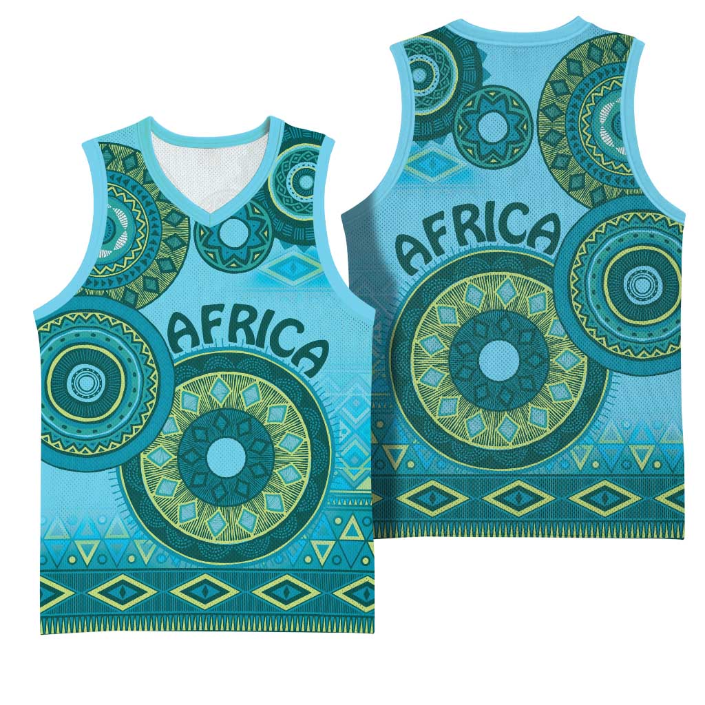 Afro Tribal Traditional Pattern Basketball Jersey Blue Motif LT9