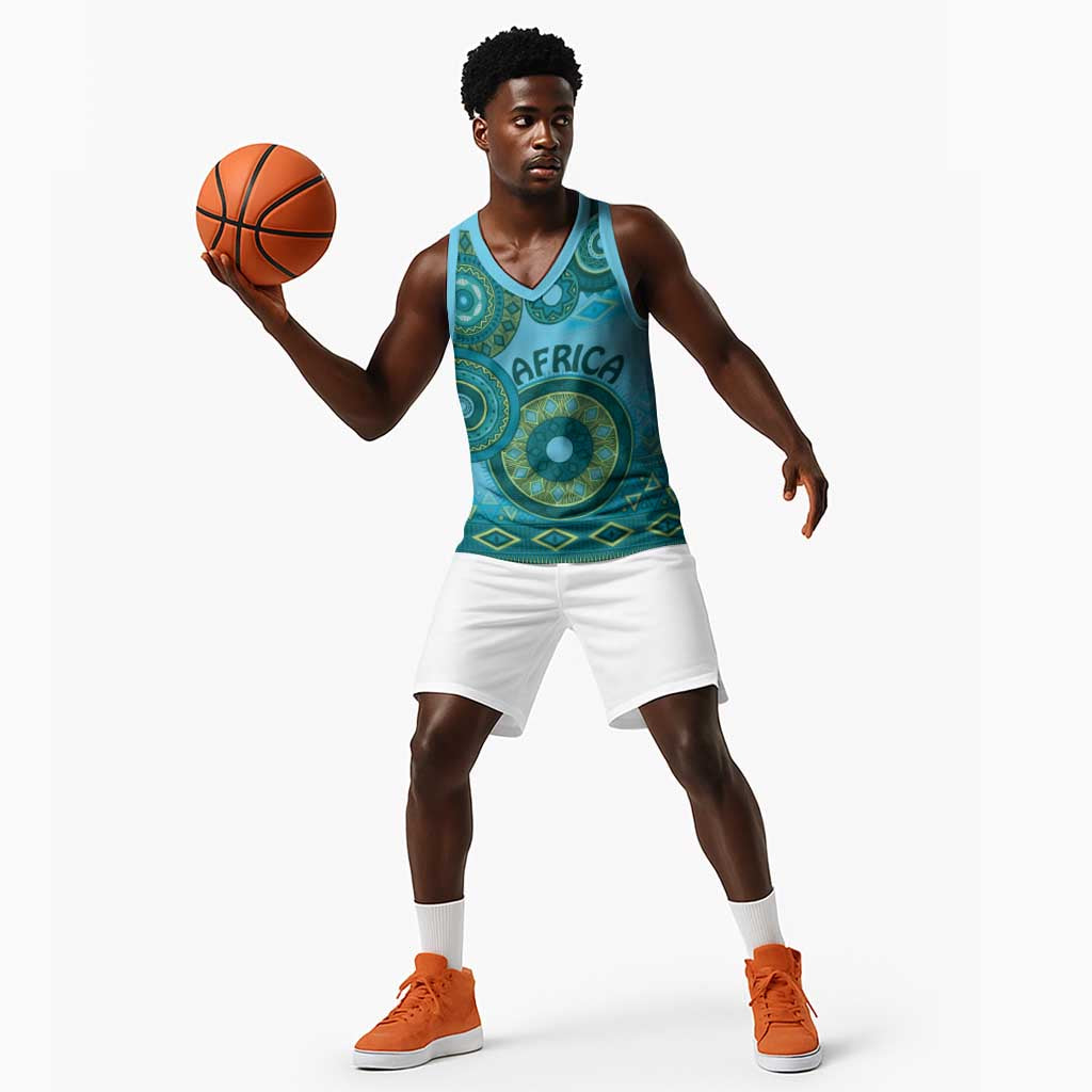 Afro Tribal Traditional Pattern Basketball Jersey Blue Motif LT9
