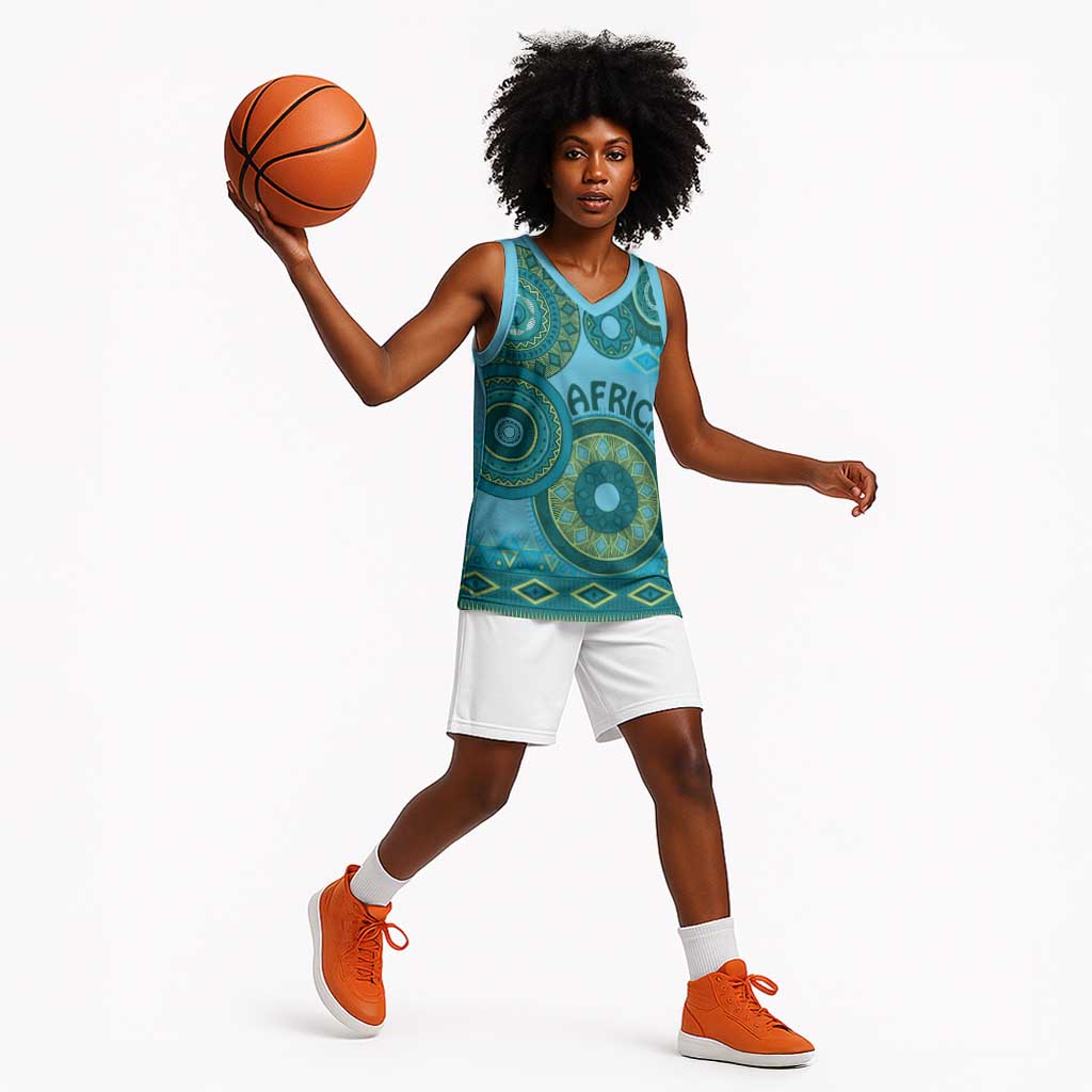 Afro Tribal Traditional Pattern Basketball Jersey Blue Motif LT9