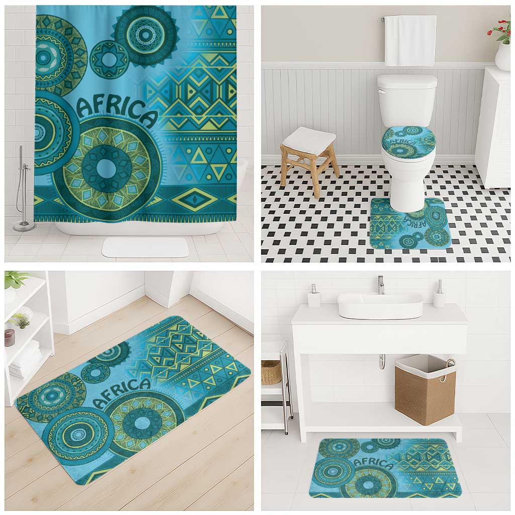 Africa Tribal Traditional Pattern Bathroom Set Blue Motif