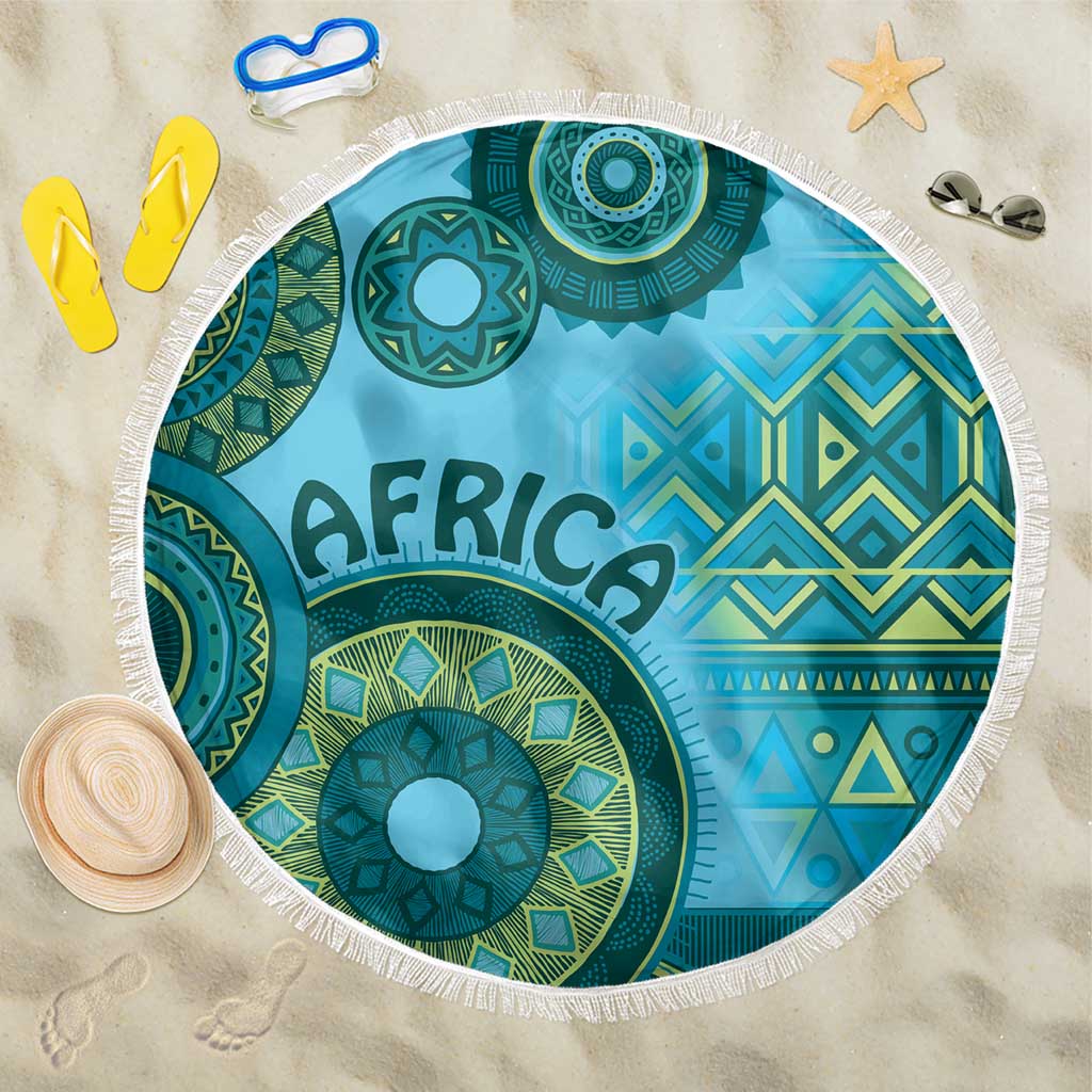 Afro Tribal Traditional Pattern Beach Blanket Blue Motif