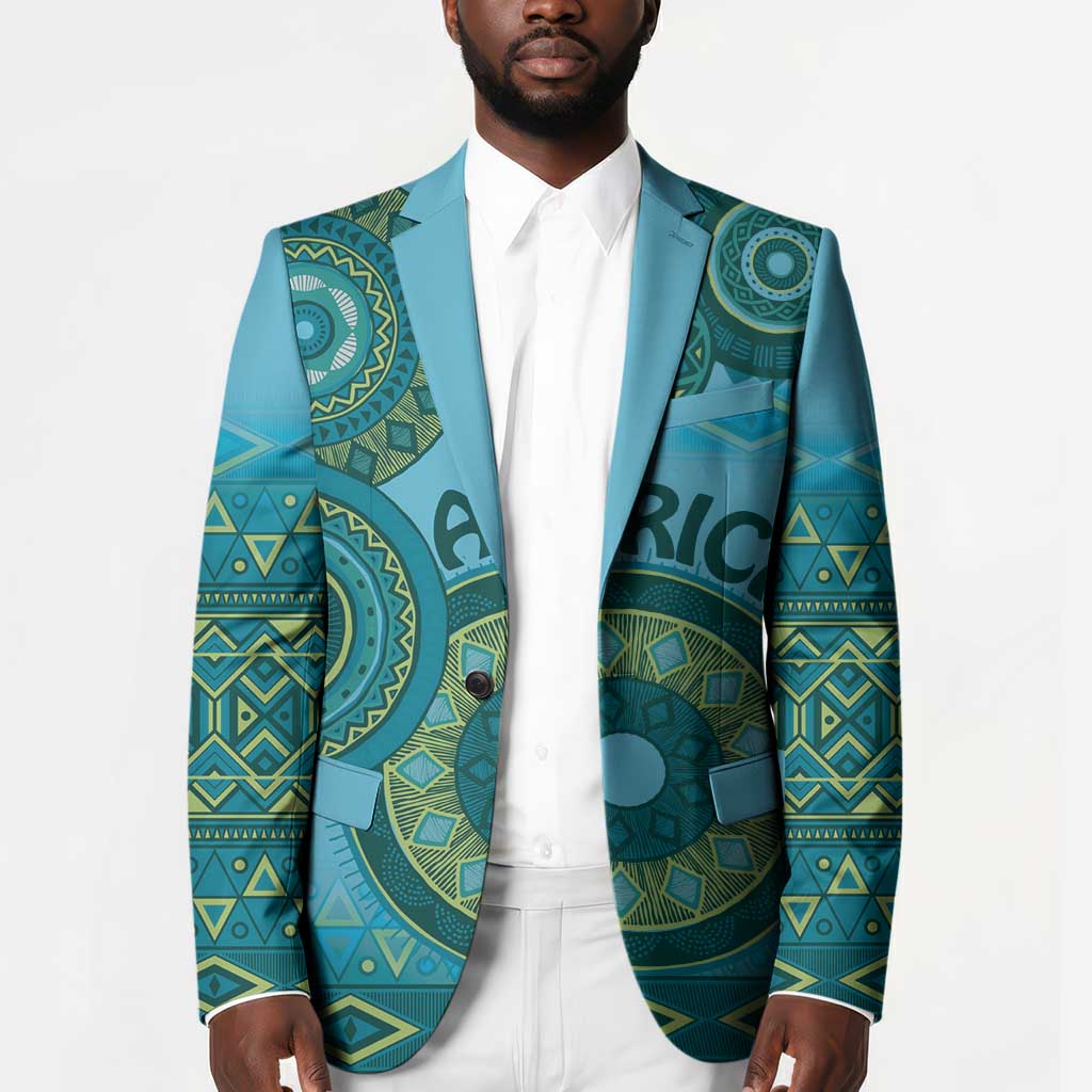 Africa Tribal Traditional Pattern Blazer Blue Motif