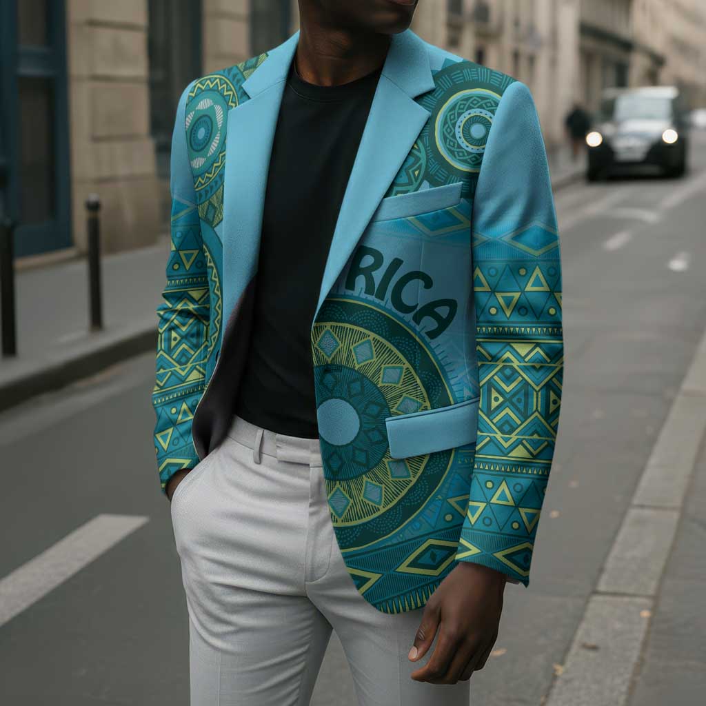 Africa Tribal Traditional Pattern Blazer Blue Motif
