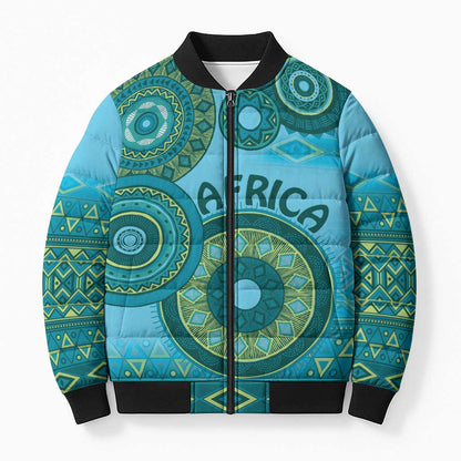 Africa Tribal Traditional Pattern Bomber Puffer Jacket Blue Motif