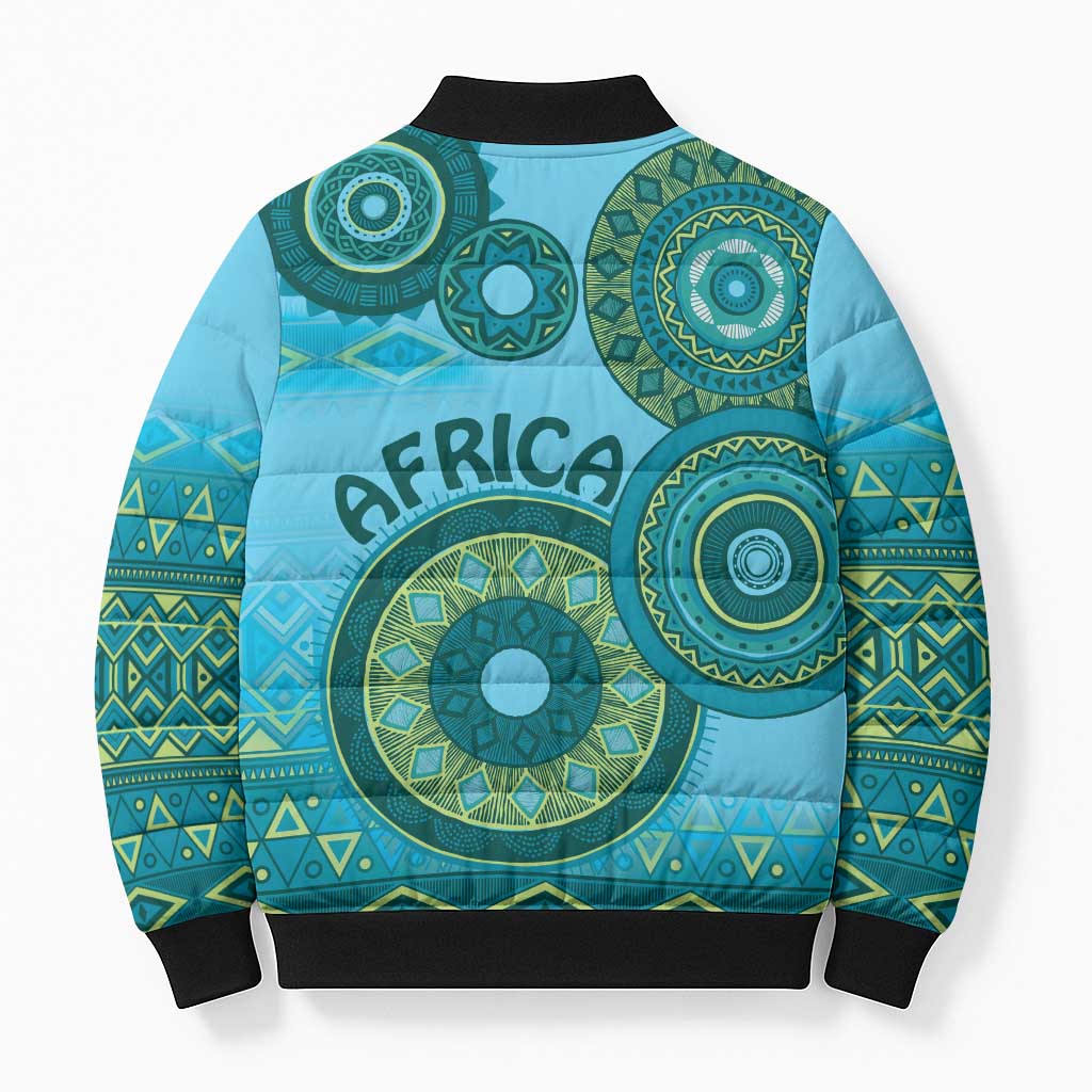 Africa Tribal Traditional Pattern Bomber Puffer Jacket Blue Motif