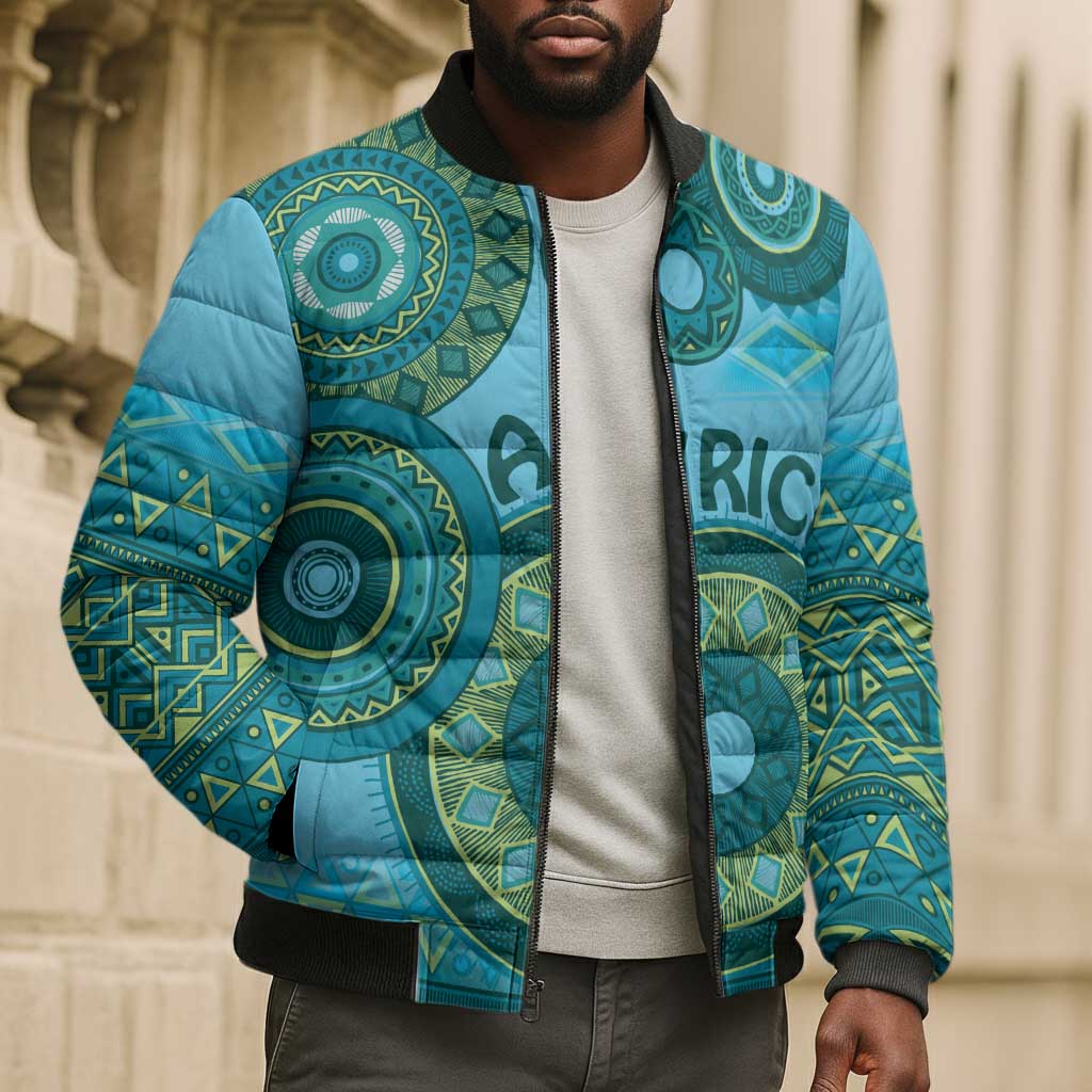 Africa Tribal Traditional Pattern Bomber Puffer Jacket Blue Motif