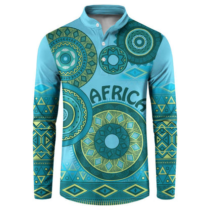 Africa Tribal Traditional Pattern Button Sweatshirt Blue Motif