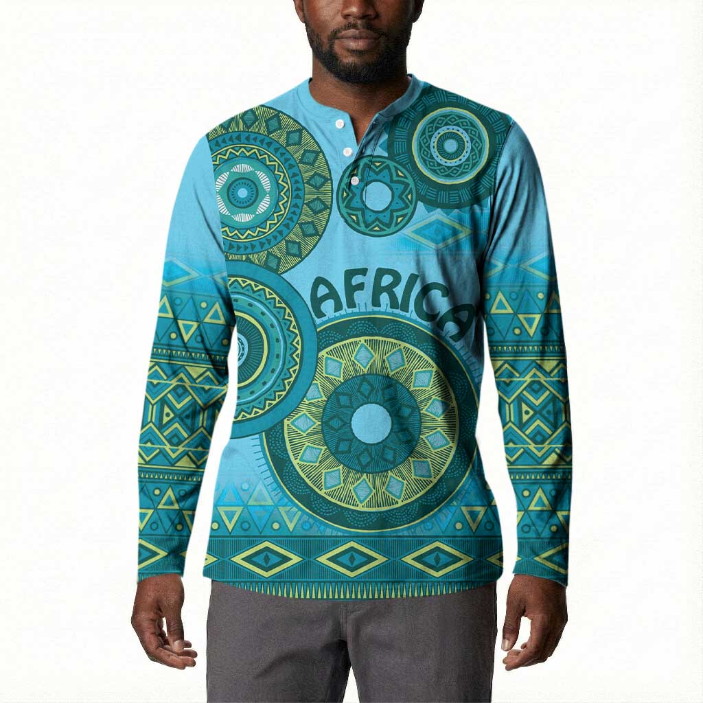 Africa Tribal Traditional Pattern Button Sweatshirt Blue Motif