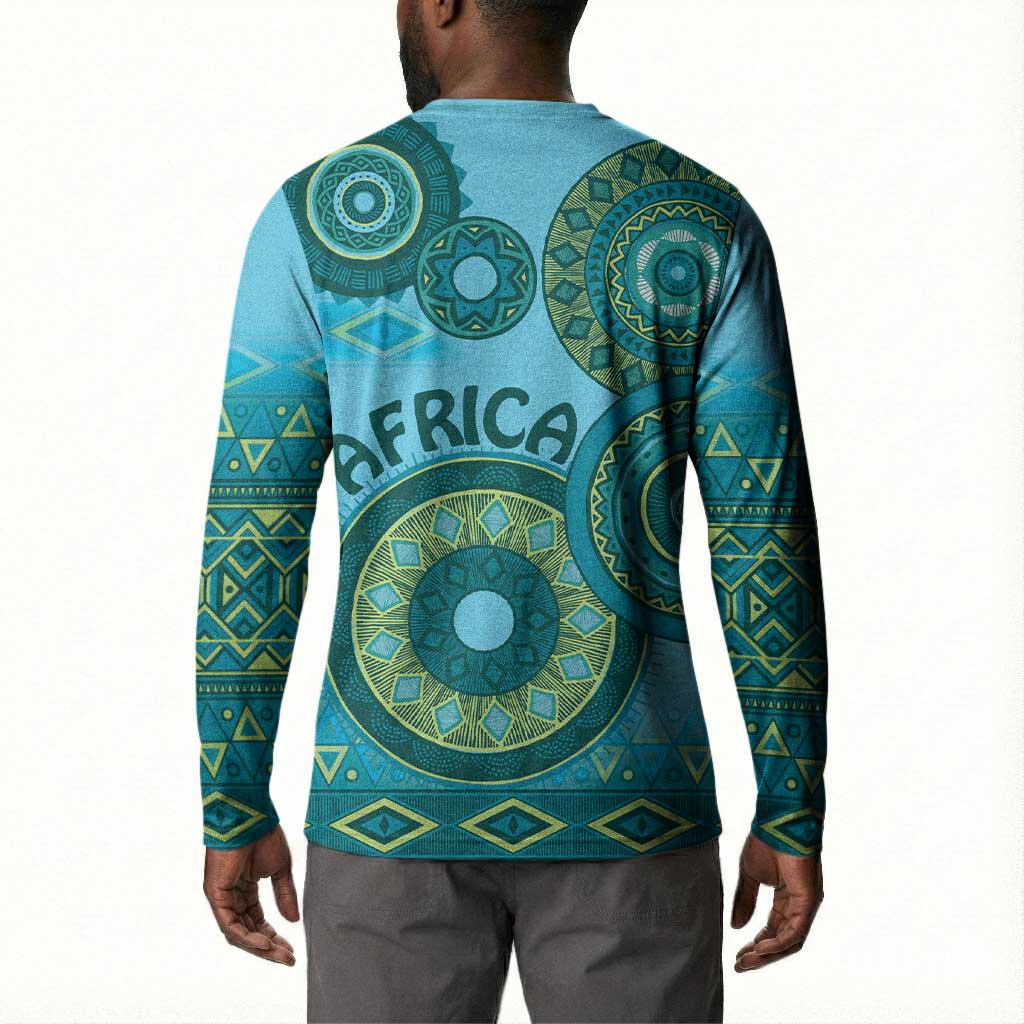 Africa Tribal Traditional Pattern Button Sweatshirt Blue Motif
