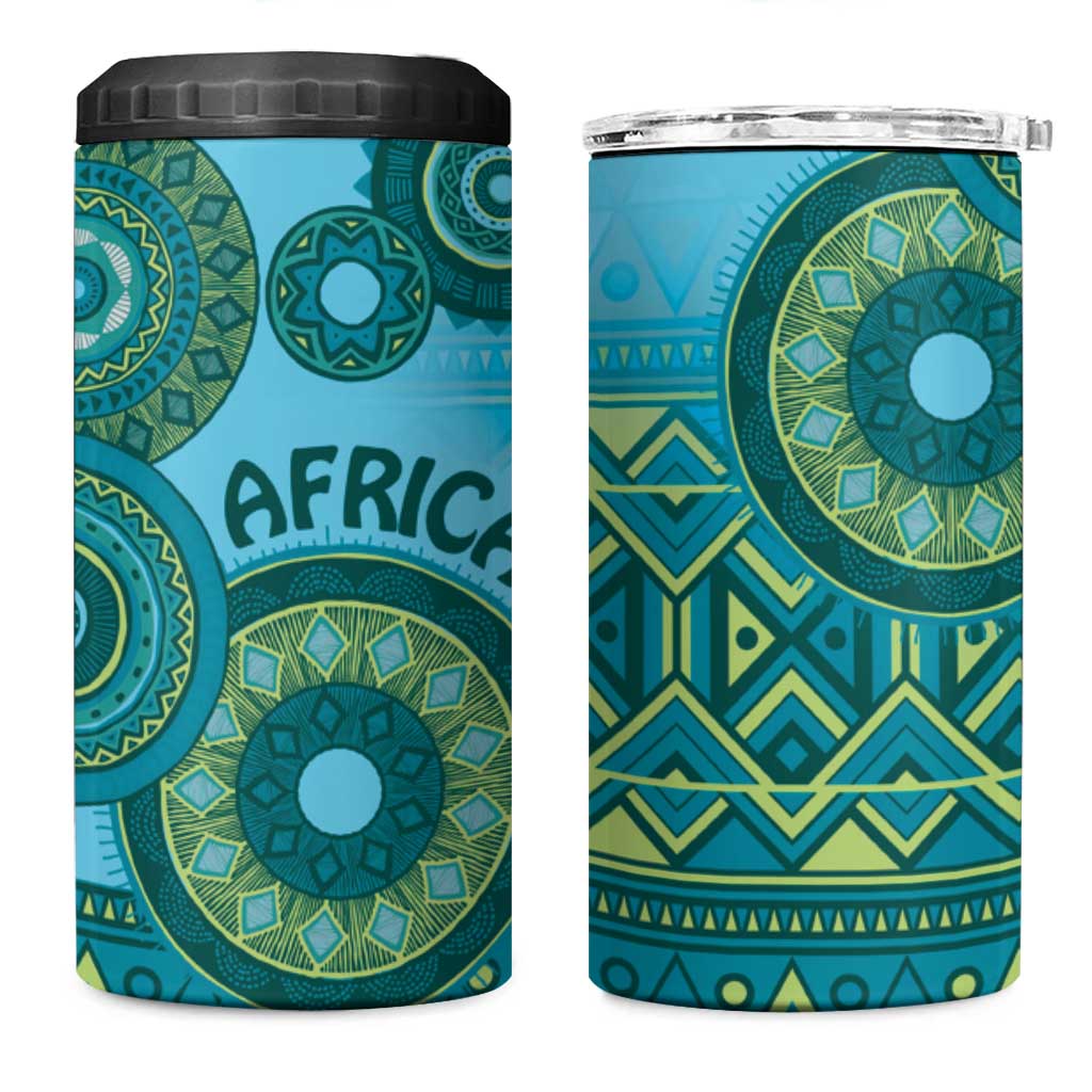 Afro Tribal Traditional Pattern 4 in 1 Can Cooler Tumbler Blue Motif