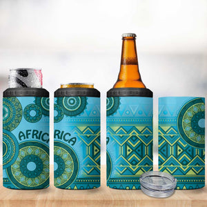 Afro Tribal Traditional Pattern 4 in 1 Can Cooler Tumbler Blue Motif