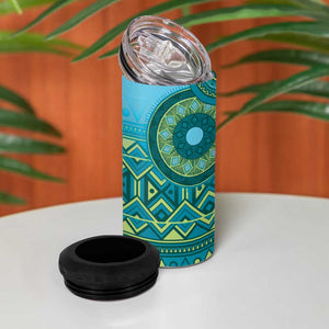 Afro Tribal Traditional Pattern 4 in 1 Can Cooler Tumbler Blue Motif