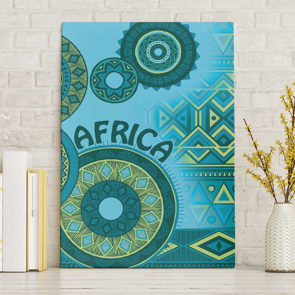 Afro Tribal Traditional Pattern Canvas Wall Art Blue Motif