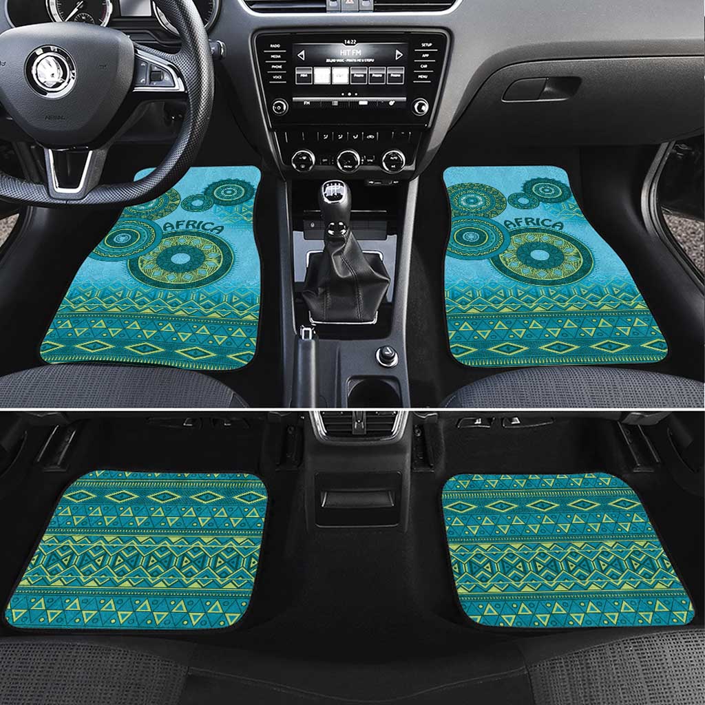 Afro Tribal Traditional Pattern Car Mats Blue Motif