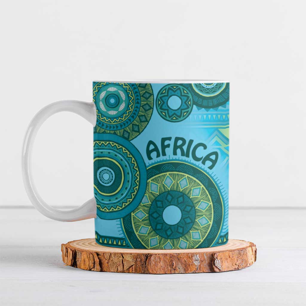 Africa Tribal Traditional Pattern Ceramic Mug Blue Motif