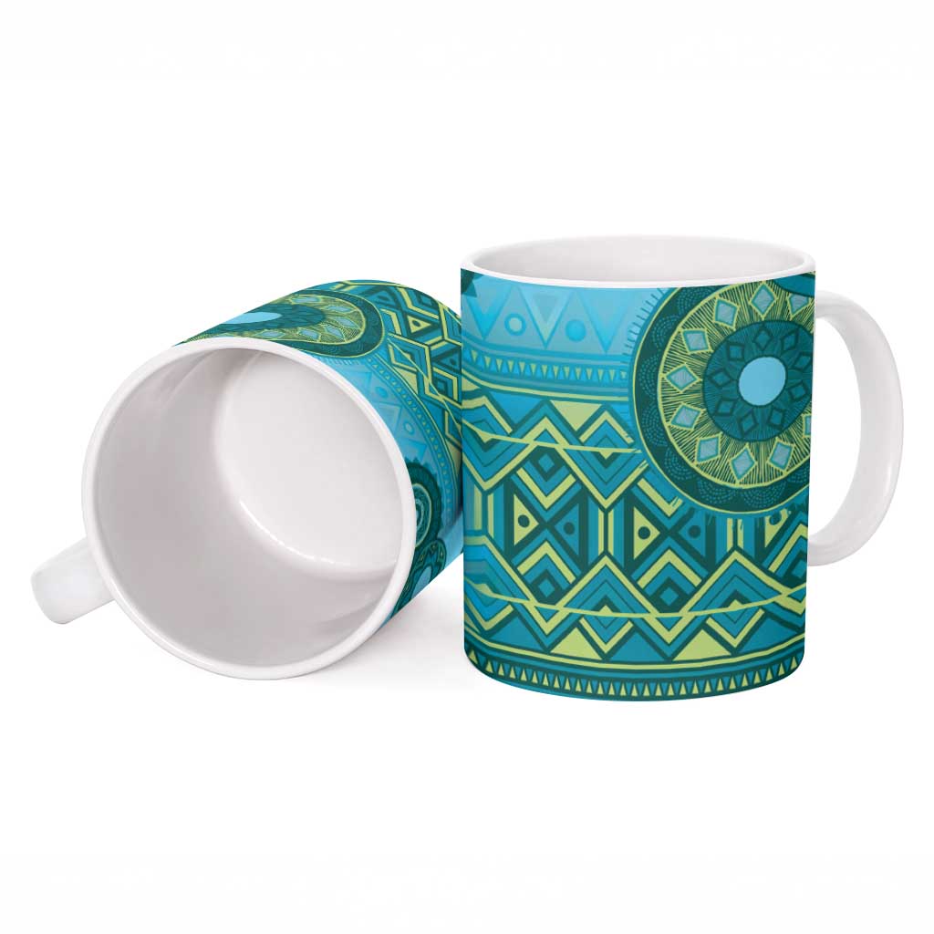 Africa Tribal Traditional Pattern Ceramic Mug Blue Motif