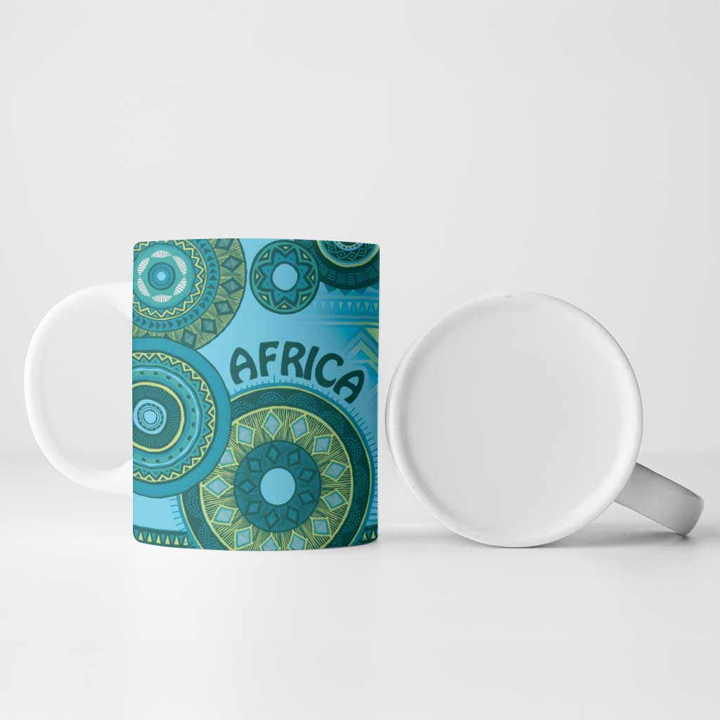Africa Tribal Traditional Pattern Ceramic Mug Blue Motif