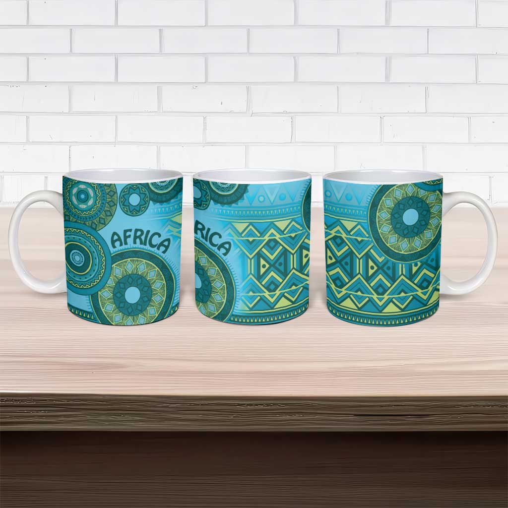 Africa Tribal Traditional Pattern Ceramic Mug Blue Motif