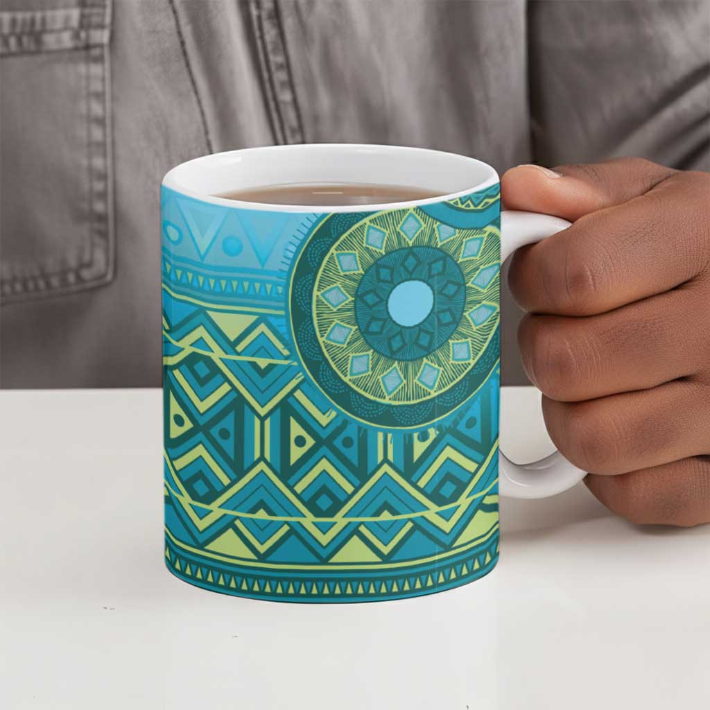 Africa Tribal Traditional Pattern Ceramic Mug Blue Motif