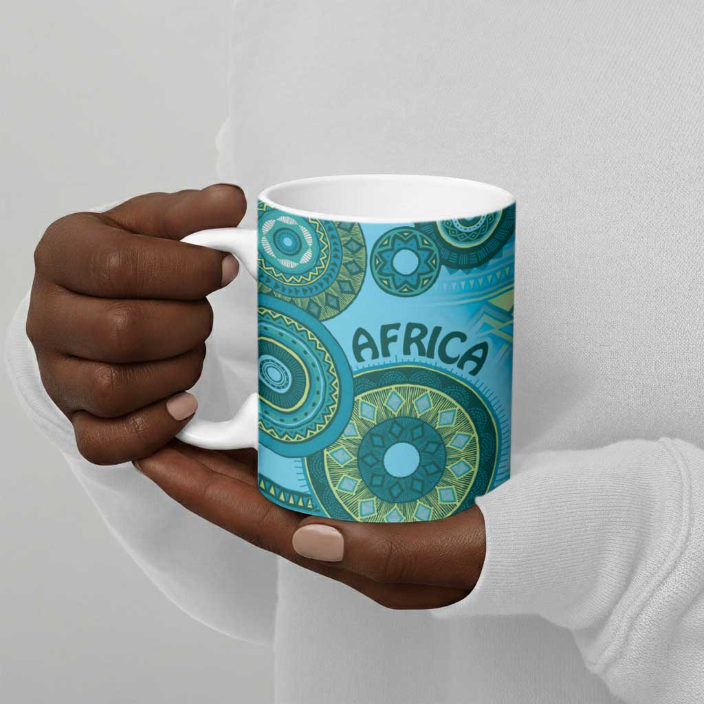 Africa Tribal Traditional Pattern Ceramic Mug Blue Motif