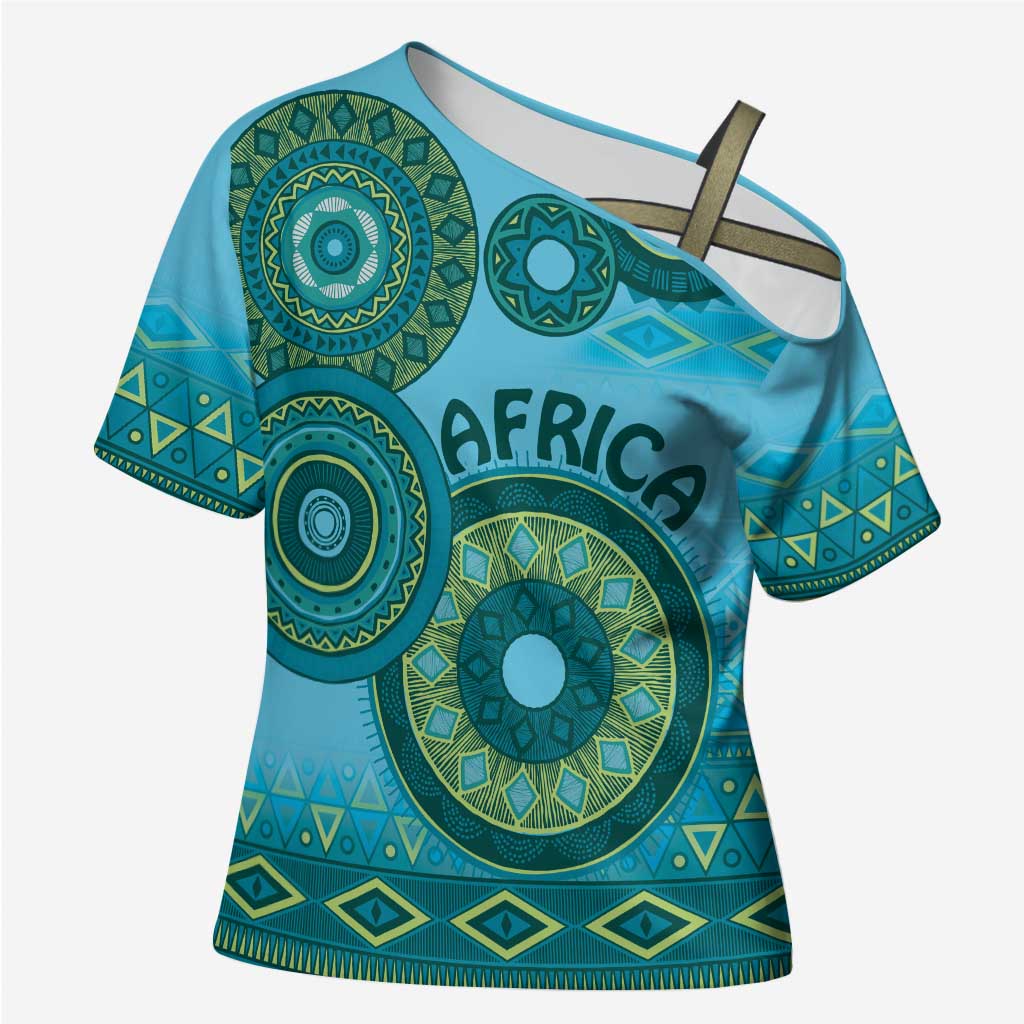 Africa Tribal Traditional Pattern Cross Shoulder Shirt Blue Motif