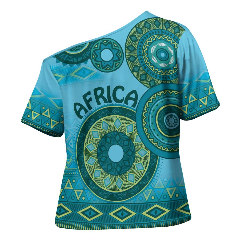 Africa Tribal Traditional Pattern Cross Shoulder Shirt Blue Motif