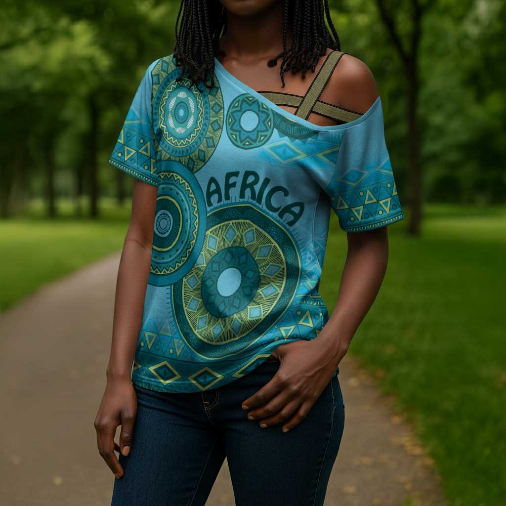 Africa Tribal Traditional Pattern Cross Shoulder Shirt Blue Motif