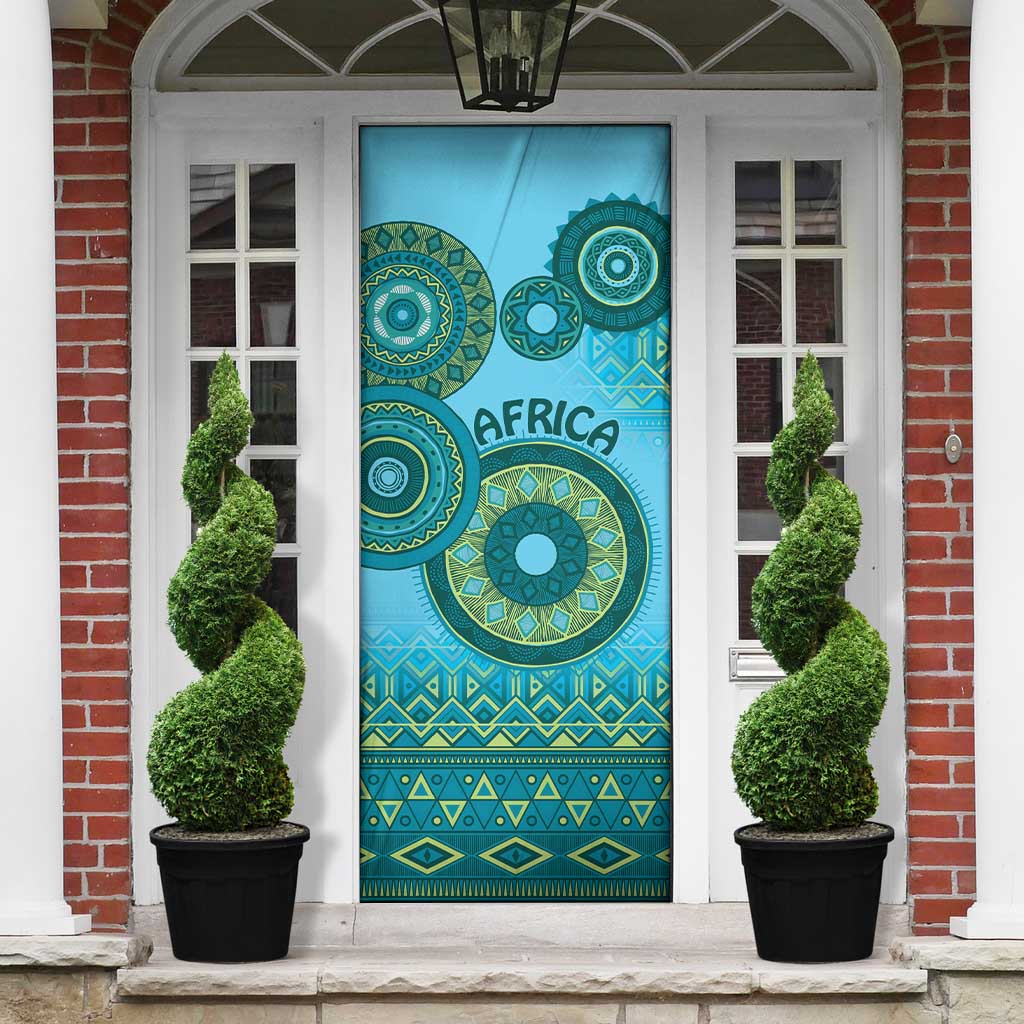 Africa Tribal Traditional Pattern Door Cover Blue Motif