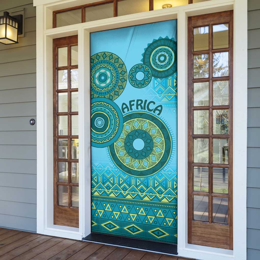 Africa Tribal Traditional Pattern Door Cover Blue Motif