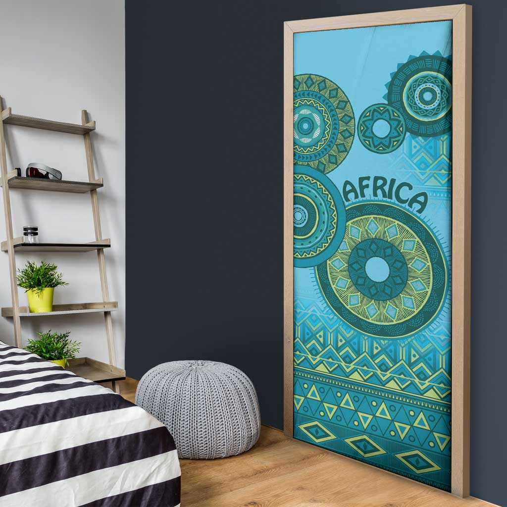 Africa Tribal Traditional Pattern Door Cover Blue Motif
