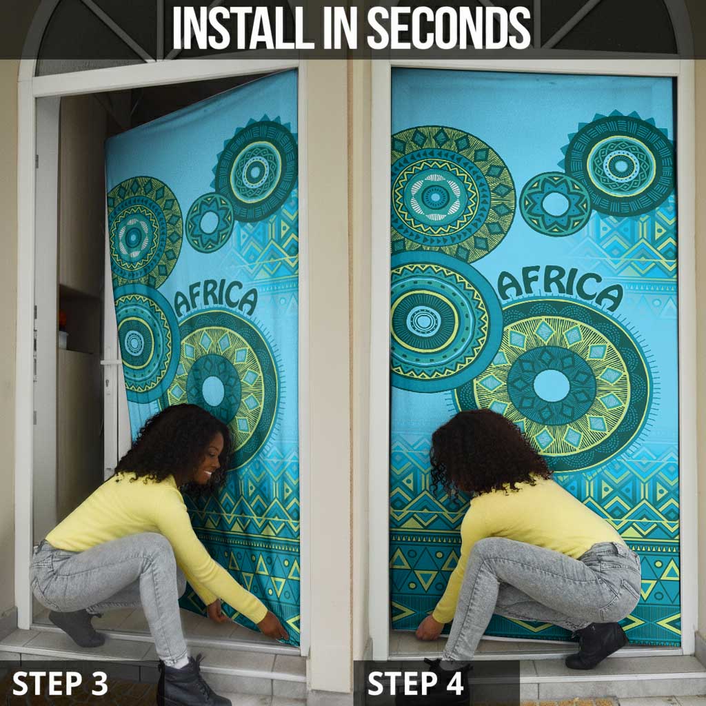 Africa Tribal Traditional Pattern Door Cover Blue Motif